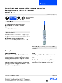Thumbnail of document Data Sheet - IL-10 IS Submersible Pressure Transmitter